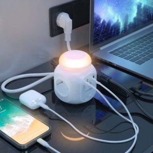 Regleta con interruptor y luz nocturna aisens asps-2a1clpq02-w/ 4 tomas de corriente/ 1 usb tipo-c pd/ 2 usb/ cable 1.8m/ blanco