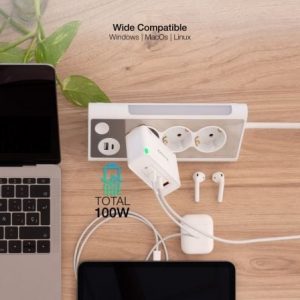 Cargador de pared gan tooq tqwc-ganqc2pd100w/ 2xusb tipo-c/ 1xusb/ 100w
