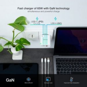 Cargador de pared gan tooq tqwc-ganqc2pd65wt/ 2xusb tipo-c/ 1xusb/ 65w