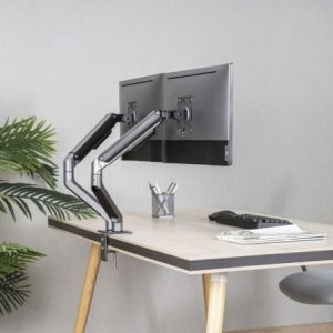 Soporte de mesa para 2 monitores tooq db4132tnr-g/ giratorio/ inclinable/ hasta 9kg