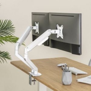 Soporte de mesa para 2 monitores tooq db4132tnr-w/ giratorio/ inclinable/ hasta 9kg