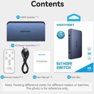 Switch conmutador 4k hdmi 2.0 vention akcl0 hdmi hembra/ 4x hdmi hembra