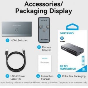 Switch conmutador 8k hdmi 2.1 vention akrh0 hdmi hembra/ 3x hdmi hembra/ 1x usb tipo-c dp