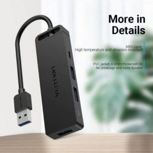 Docking usb 3.0 vention chvbb/ 3xusb/ 1xmicrousb pd/ 1xlector tarjetas/ negro