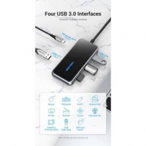 Hub usb tipo-c vention tfdhb/ 4xusb/ 1xusb tipo-c pd/ gris