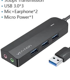 Docking usb tipo-c vention tgobb/ 3xusb/ 1xrj45/ 1x micro b pd/ negro