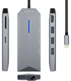 Docking usb tipo-c woxter pe26-181/ 1xhdmi/ 2xusb/ 1xlector de tarjetas/ 1xrj45/ 1xmicrousb/ gris
